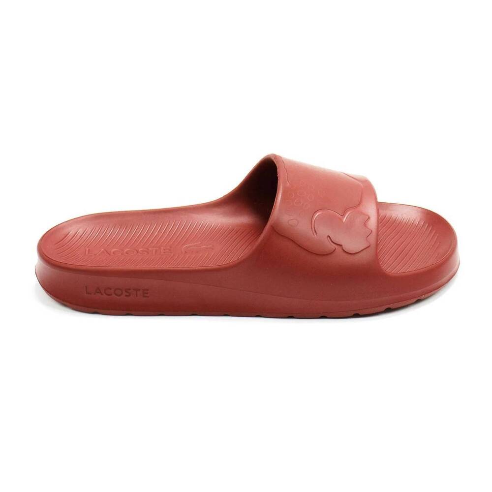 NEW LACOSTE men's croco 2.0 slide sandals in dark red